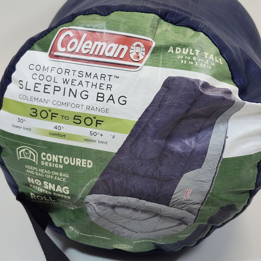 Coleman Comfortsmart Sleeping Bag 30°-50° Adult Tall 33" x 82" Cool Weather Roll